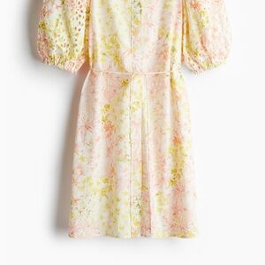 H&M Pastel Floral Puff-Sleeve Mini Dress in Pink & Yellow